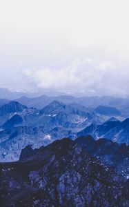 Preview wallpaper mountains, summit, rocks, fog, clouds