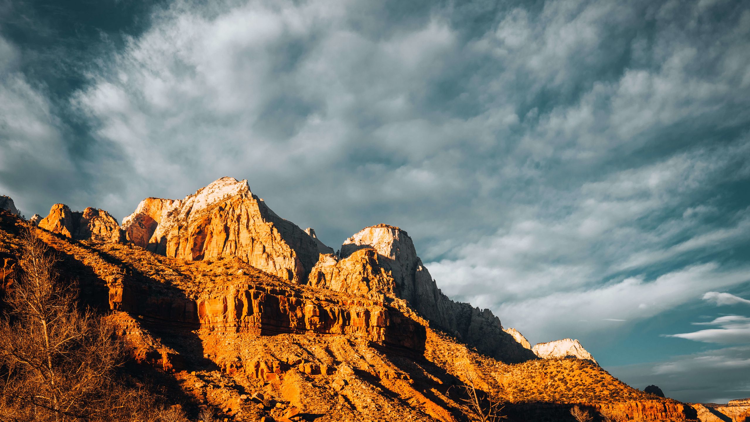 2560x1440 Wallpaper mountains, sun, clouds, nature