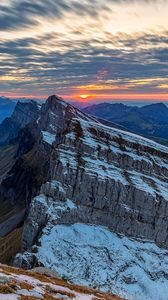 Preview wallpaper mountains, sun, snow, rocks