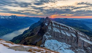Preview wallpaper mountains, sun, snow, rocks