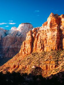 Preview wallpaper mountains, sun, trees, rocks