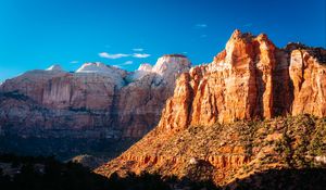 Preview wallpaper mountains, sun, trees, rocks