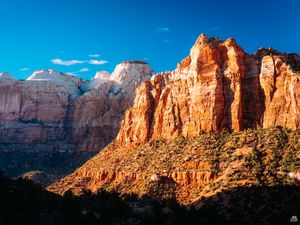 Preview wallpaper mountains, sun, trees, rocks