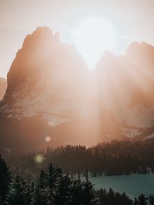 Preview wallpaper mountains, sunlight, dawn, landscape, flare