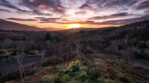 Preview wallpaper mountains, sunrise, sky, landscape, loch lomond, trossachs national park, scotland