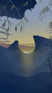 Preview wallpaper mountains, sunset, art, landscape, sunlight