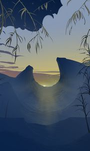 Preview wallpaper mountains, sunset, art, landscape, sunlight