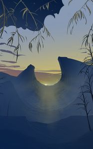 Preview wallpaper mountains, sunset, art, landscape, sunlight