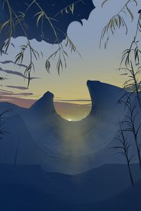 Preview wallpaper mountains, sunset, art, landscape, sunlight