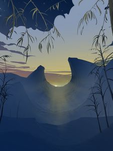 Preview wallpaper mountains, sunset, art, landscape, sunlight