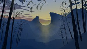 Preview wallpaper mountains, sunset, art, landscape, sunlight