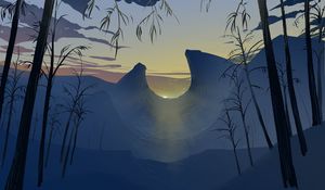 Preview wallpaper mountains, sunset, art, landscape, sunlight