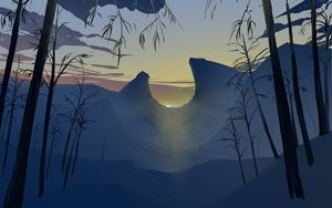 Preview wallpaper mountains, sunset, art, landscape, sunlight