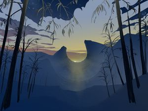 Preview wallpaper mountains, sunset, art, landscape, sunlight