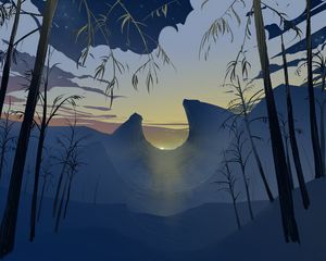 Preview wallpaper mountains, sunset, art, landscape, sunlight