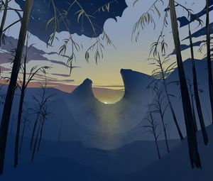 Preview wallpaper mountains, sunset, art, landscape, sunlight