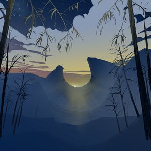 Preview wallpaper mountains, sunset, art, landscape, sunlight