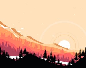 Preview wallpaper mountains, sunset, art, vector, landscape