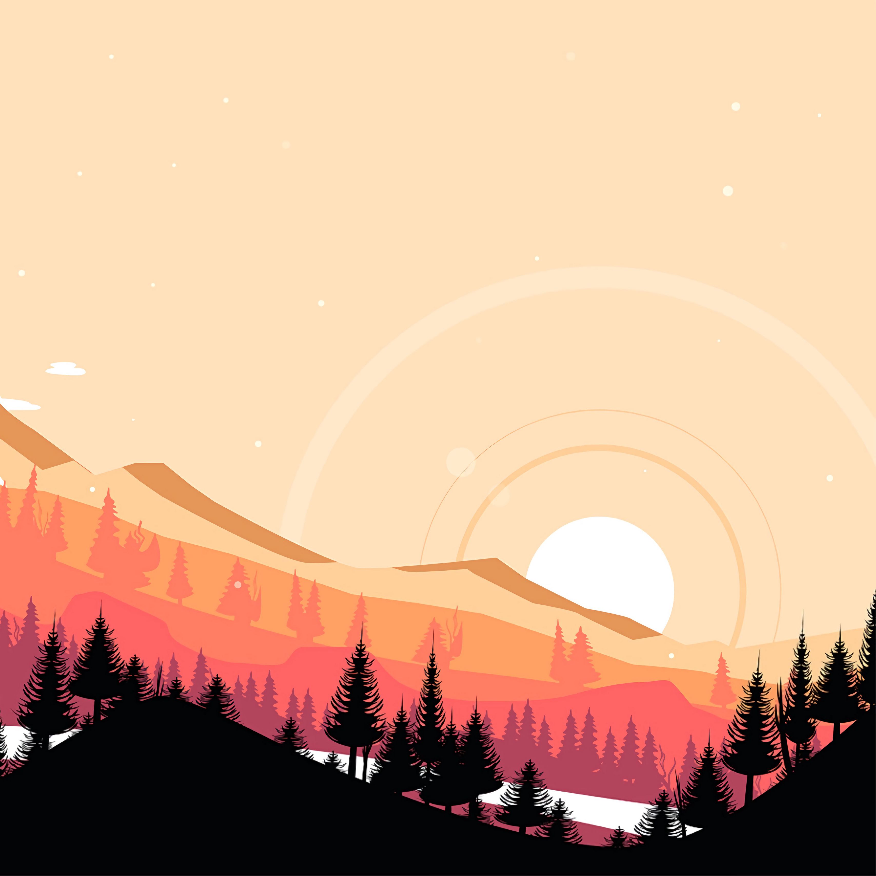 3415x3415 Wallpaper mountains, sunset, art, vector, landscape