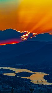 Preview wallpaper mountains, sunset, clouds, sky, evening, nature