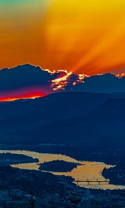 Preview wallpaper mountains, sunset, clouds, sky, evening, nature