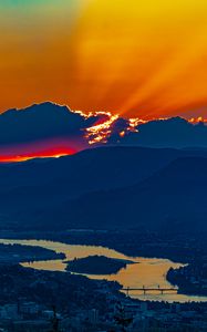 Preview wallpaper mountains, sunset, clouds, sky, evening, nature
