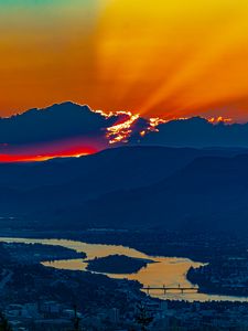Preview wallpaper mountains, sunset, clouds, sky, evening, nature