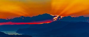 Preview wallpaper mountains, sunset, clouds, sky, evening, nature