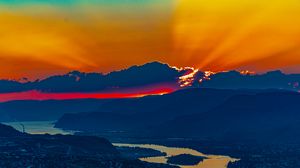 Preview wallpaper mountains, sunset, clouds, sky, evening, nature