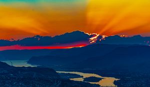 Preview wallpaper mountains, sunset, clouds, sky, evening, nature