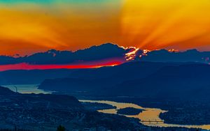 Preview wallpaper mountains, sunset, clouds, sky, evening, nature