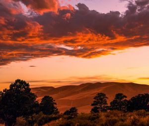 Preview wallpaper mountains, sunset, dusk, rain, landscape, nature