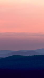 Preview wallpaper mountains, sunset, fog, sky, horizon, urals, russia