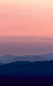 Preview wallpaper mountains, sunset, fog, sky, horizon, urals, russia