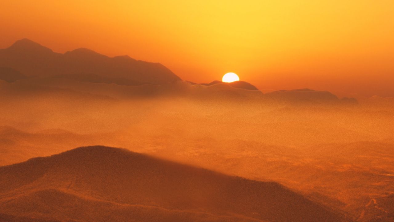 Wallpaper mountains, sunset, fog, dusk, nature