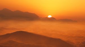 Preview wallpaper mountains, sunset, fog, dusk, nature