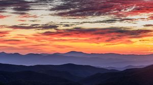 Preview wallpaper mountains, sunset, fog, dusk