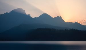 Preview wallpaper mountains, sunset, lake, light, sky, silence
