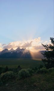 Preview wallpaper mountains, sunset, landscape, clouds, sunlight