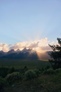 Preview wallpaper mountains, sunset, landscape, clouds, sunlight
