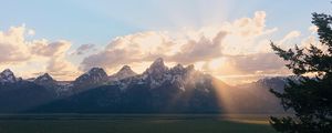 Preview wallpaper mountains, sunset, landscape, clouds, sunlight