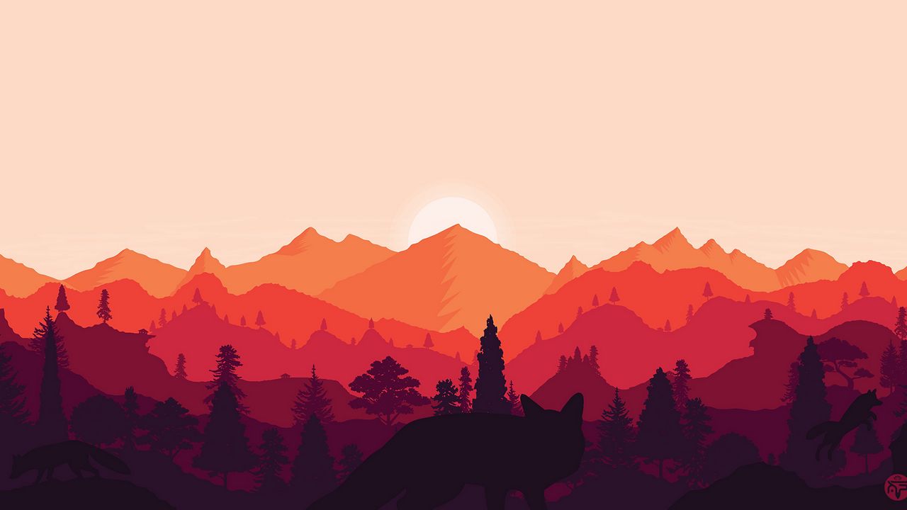 Wallpaper mountains, sunset, landscape, fox, art, vector