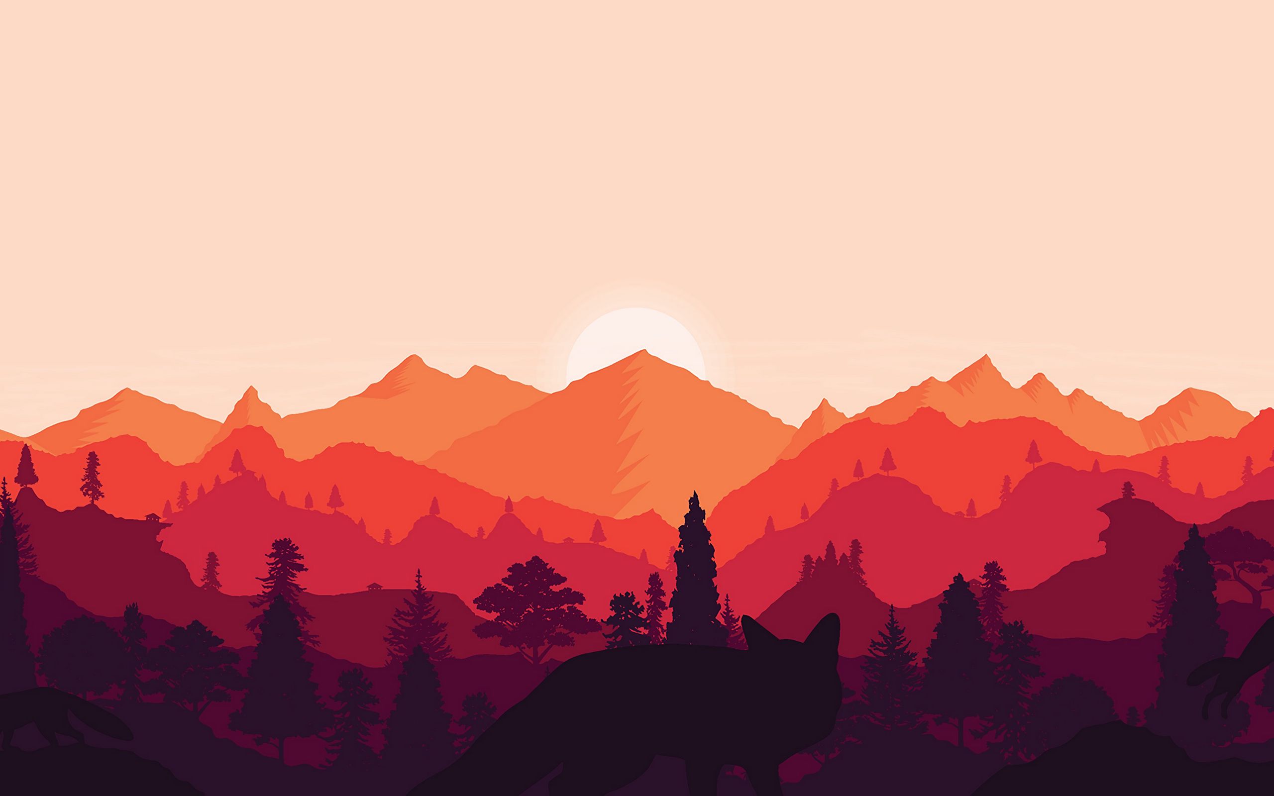Download wallpaper 2560x1600 mountains, sunset, landscape, fox, art ...