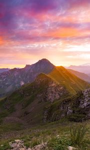 Preview wallpaper mountains, sunset, landscape, overview, nature