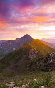 Preview wallpaper mountains, sunset, landscape, overview, nature