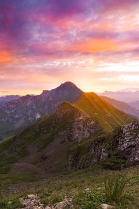 Preview wallpaper mountains, sunset, landscape, overview, nature