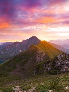 Preview wallpaper mountains, sunset, landscape, overview, nature