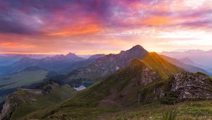 Preview wallpaper mountains, sunset, landscape, overview, nature