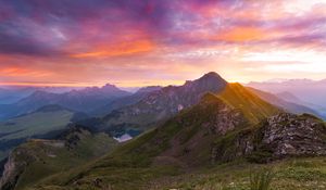 Preview wallpaper mountains, sunset, landscape, overview, nature
