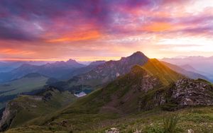 Preview wallpaper mountains, sunset, landscape, overview, nature